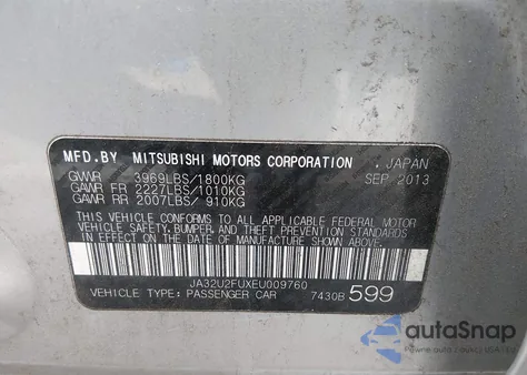 2014 Mitsubishi Lancer Es from USA, damaged, VIN JA32U2FUXEU009760
